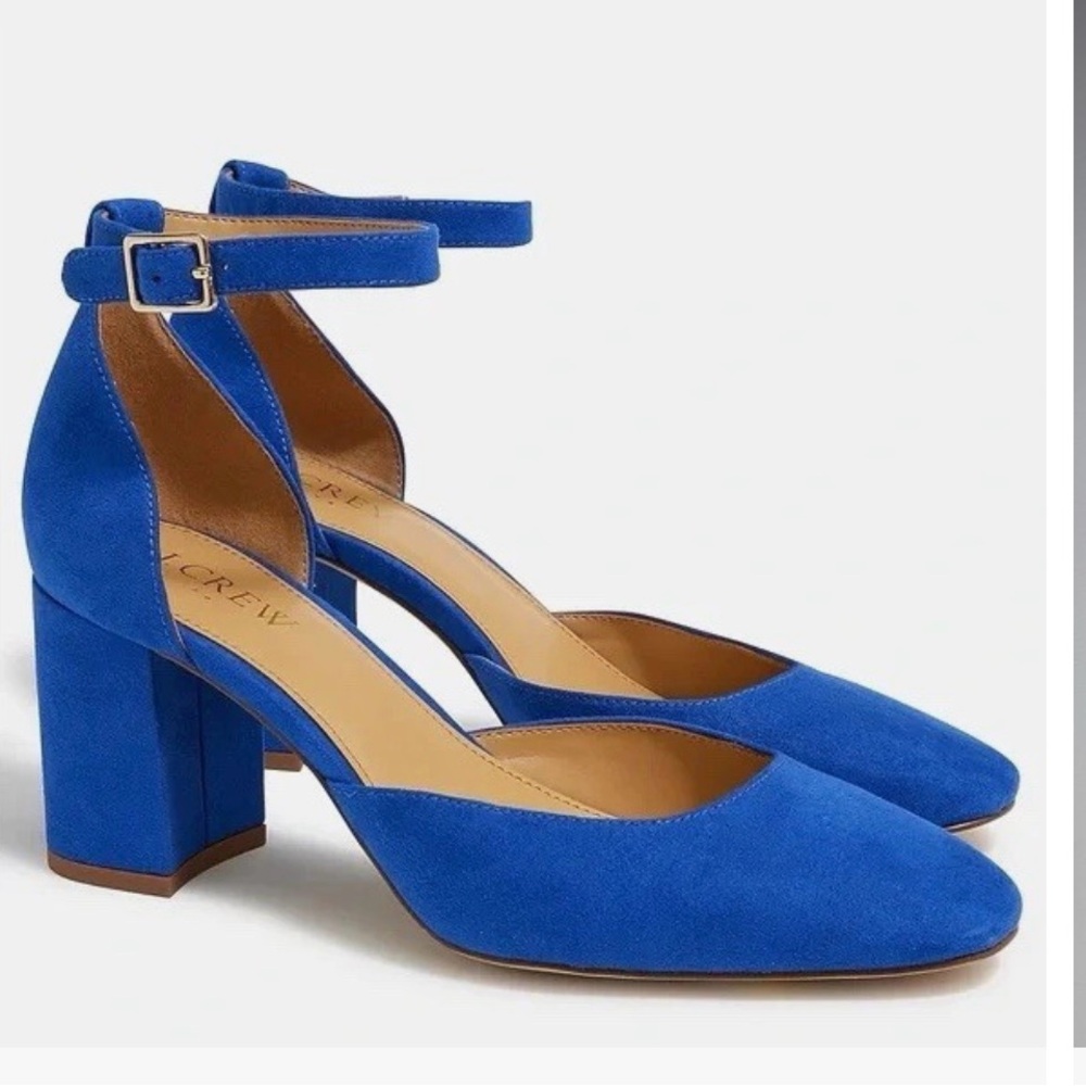 J. Crew Blue Suede Block Heel Ankle Strap Heels Size 8 - NWOB